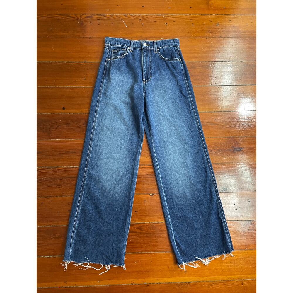 ✨Veronica Beard Womens Taylor Wide Leg Denim Raw Hem Silk Blend Jeans Size 28 - Picture 2 of 11